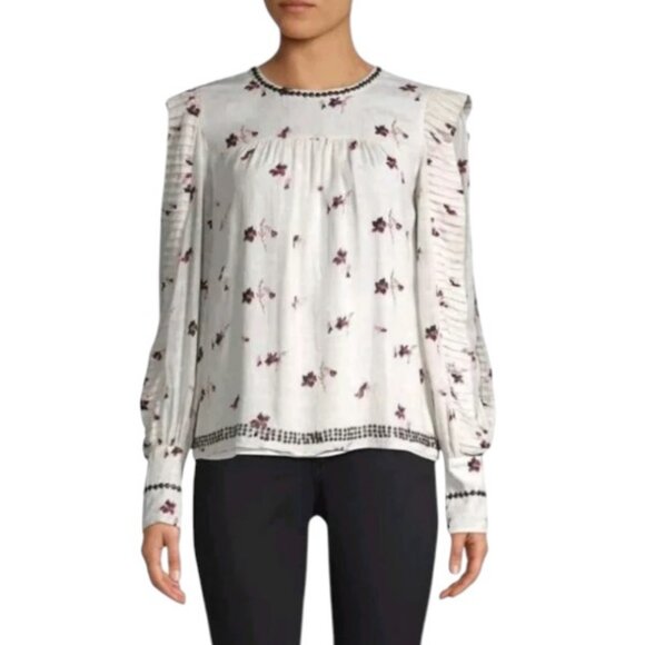 Joie white Leitha floral beaded ruffled long sleeve blouse size XS - Picture 1 of 9